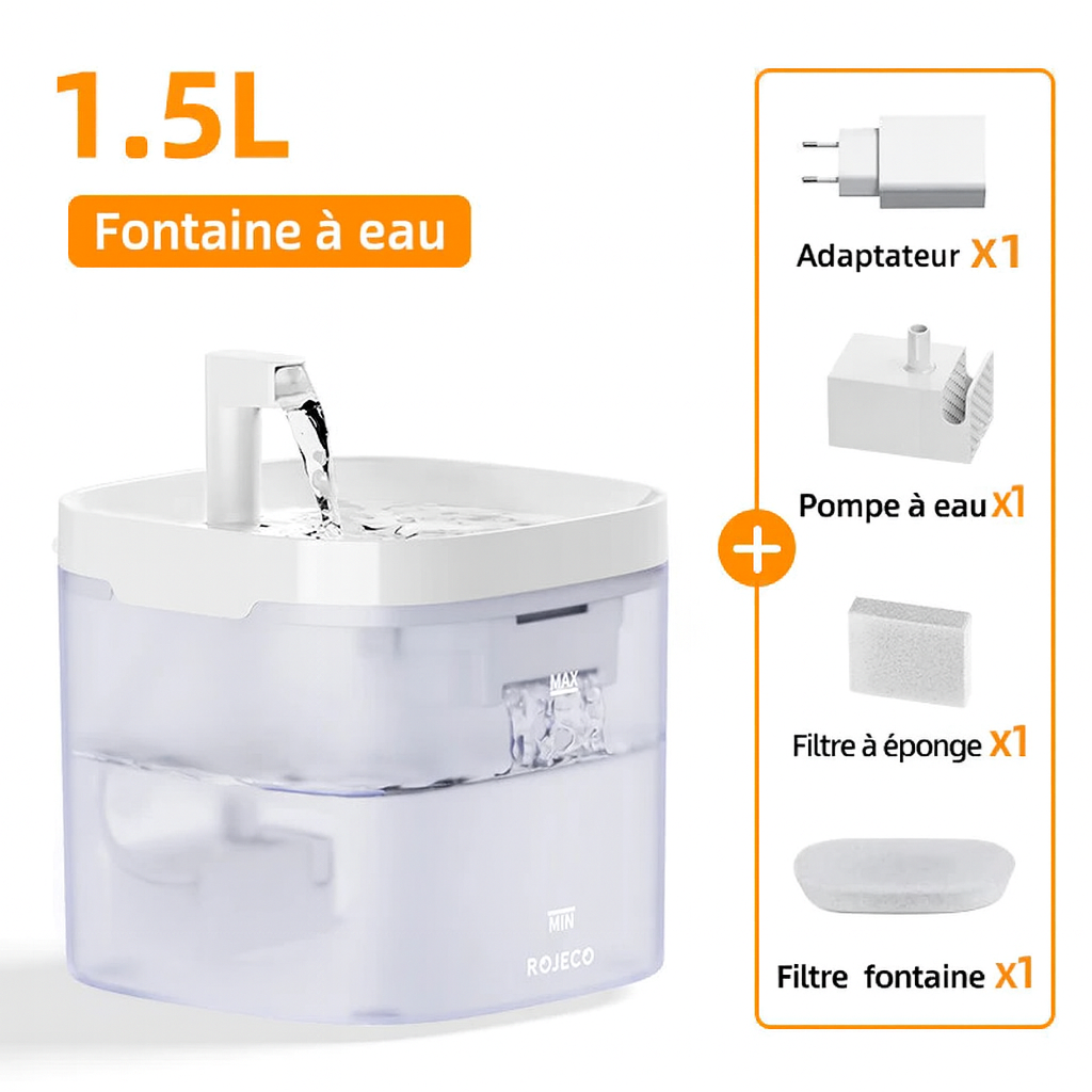 Fontaine à Eau Automatique ROJECO pour Chats & Chiens – Ultra Silencieuse avec Double Filtration