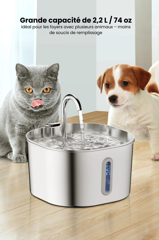 ZyFeeder Inox 2.2L – Fontaine à Eau Automatique pour Chat & Petit Chien