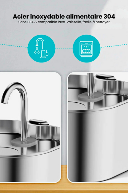 ZyFeeder Inox 2.2L – Fontaine à Eau Automatique pour Chat & Petit Chien