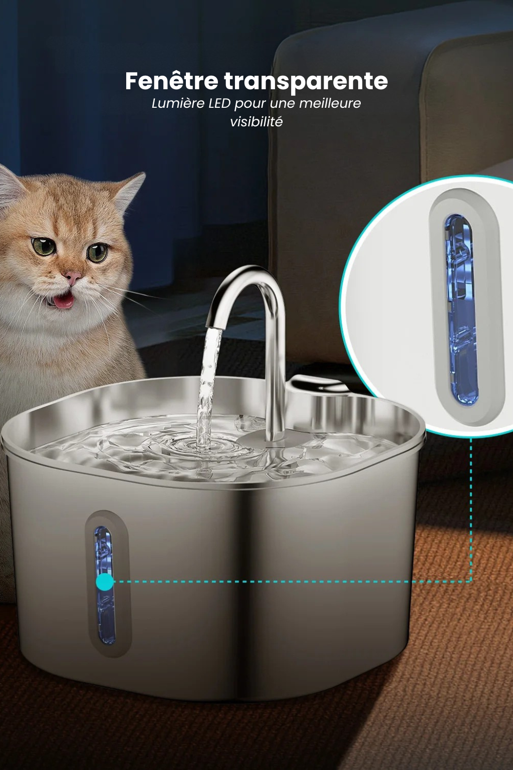ZyFeeder Inox 2.2L – Fontaine à Eau Automatique pour Chat & Petit Chien