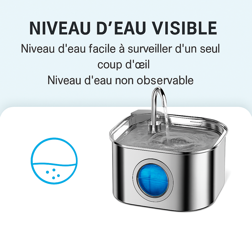 ZyFeeder Inox 2.2L – Fontaine à Eau Automatique pour Chat & Petit Chien