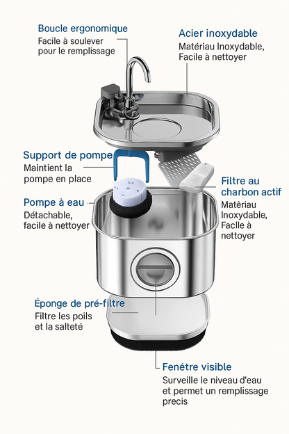 ZyFeeder Inox 2.2L – Fontaine à Eau Automatique pour Chat & Petit Chien
