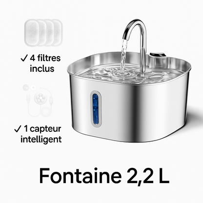 ZyFeeder Inox 2.2L – Fontaine à Eau Automatique pour Chat & Petit Chien