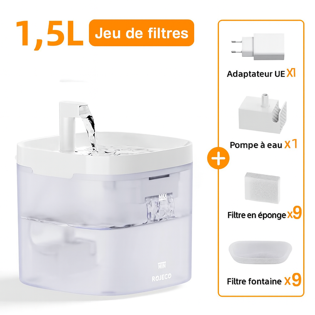 Fontaine à Eau Automatique ROJECO pour Chats & Chiens – Ultra Silencieuse avec Double Filtration